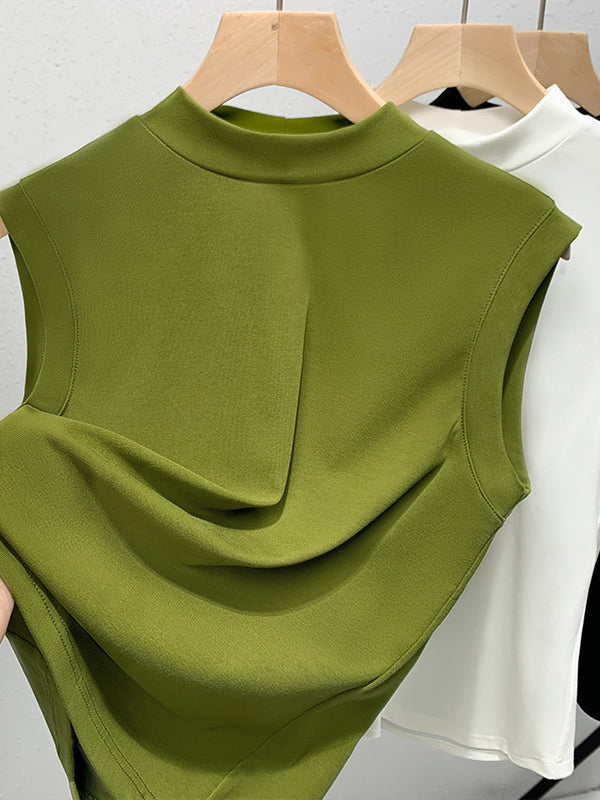 Solid Color Split-Joint Plus Size Skinny Mock Neck Vest Top