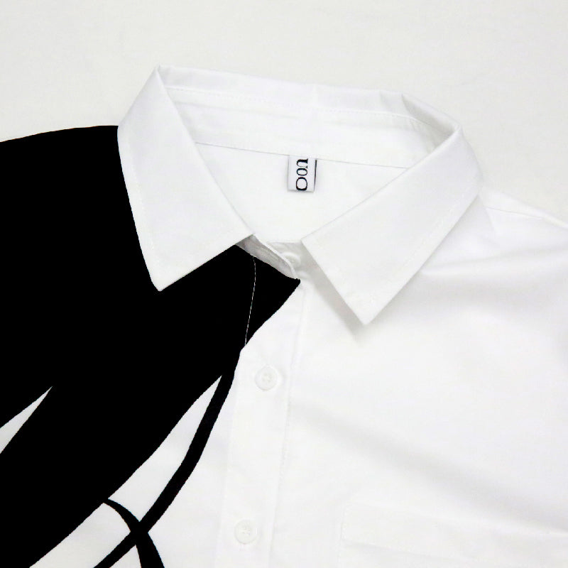 Long Sleeves Loose Buttoned Figure Printed Lapel Collar Midi Dresses