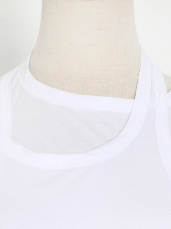 False Two Solid Color Sleeveless Vest Tops