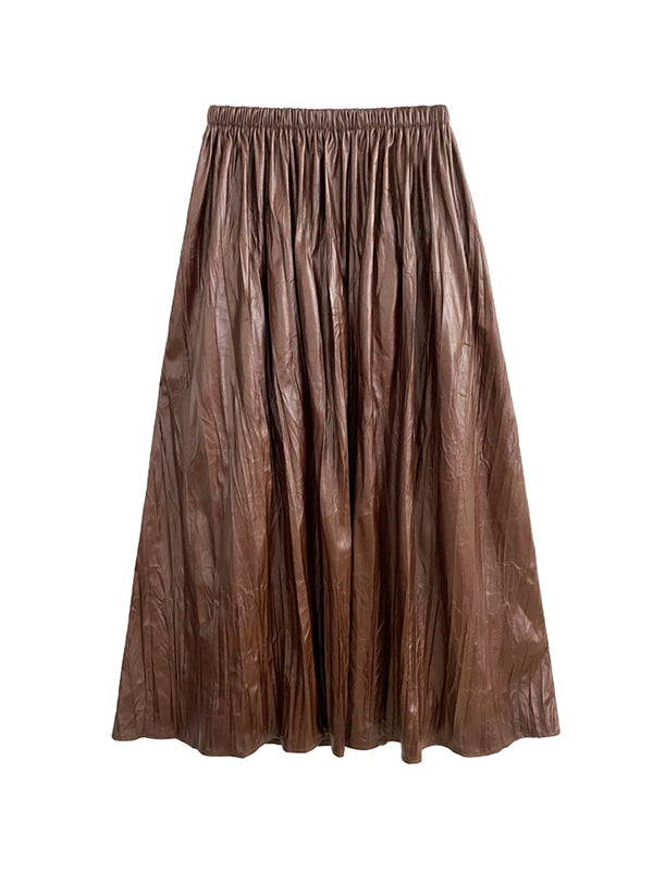 Elasticity Pleated Solid Color A-Line High Waisted Skirts Bottoms
