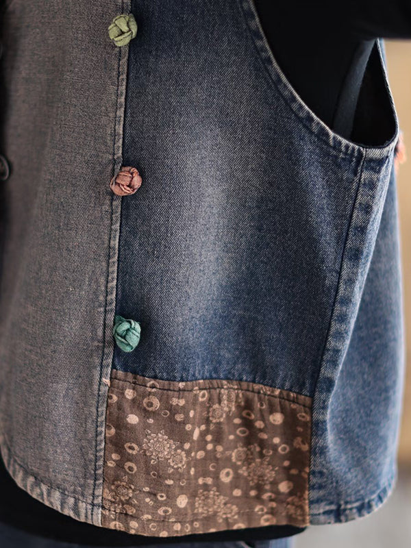 Loose Split-Joint V-Neck Vest Top + Jean Harem Pants Bottoms  Two Pieces Set