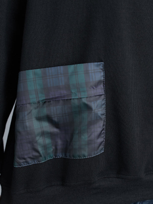 Simple Long Sleeves Loose Split-Joint Solid Color High-Neck Sweatshirt Tops