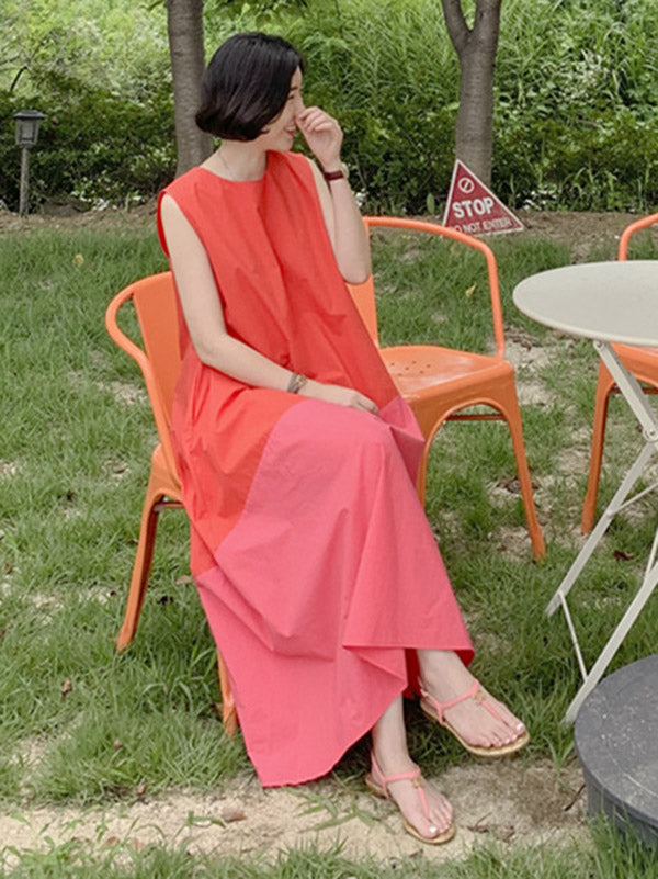 Casual A-Line Split-Joint Sleeveless Long Dress