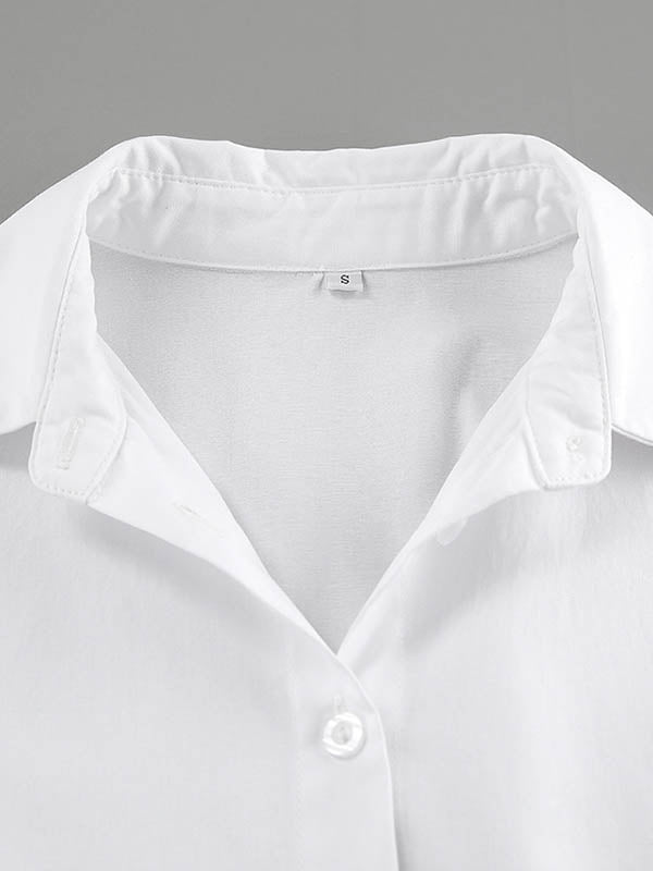 Buttoned Pleated Solid Color High Waisted Long Sleeves Lapel Shirt Dress Mini Dresses