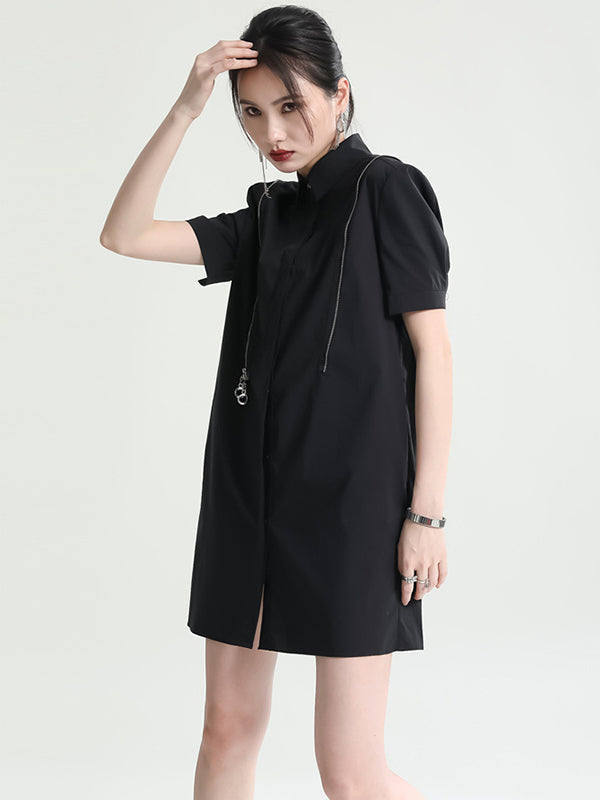 Original Solid Color Detachable Falbala Black Mini Dress