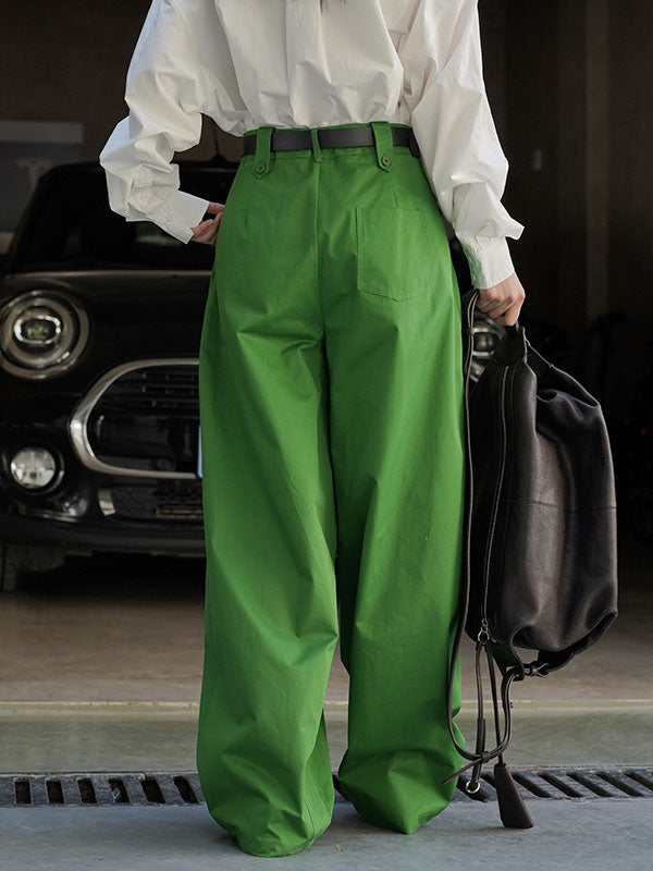 Pleated Solid Color High Waisted Wide Leg Trousers Casual Pants Bottoms
