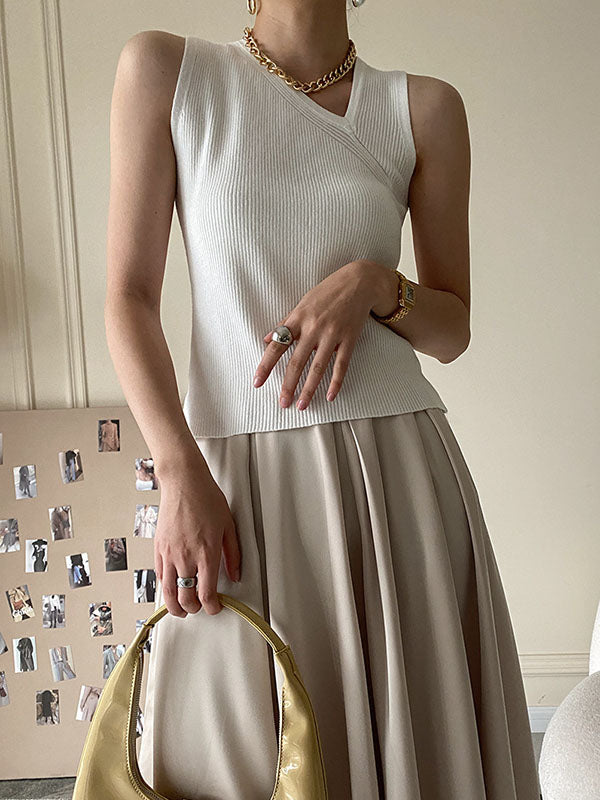 Asymmetric Solid Color Sleeveless V-Neck Vest Top