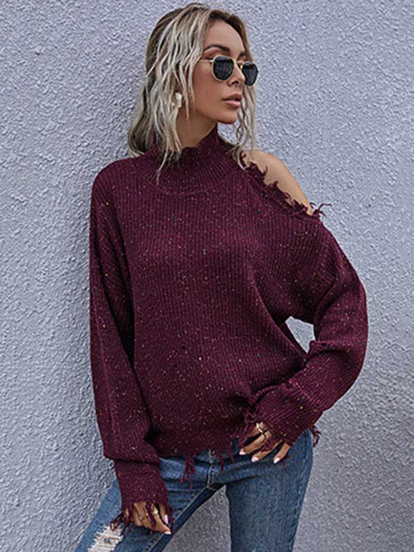 Urban Knitting Loose Hollow High-Neck Sweater