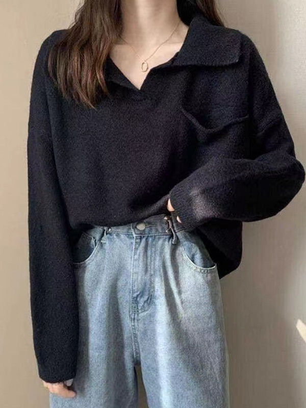 Casual Simple 6 Colors V-Neck Long Sleeves Sweater Top