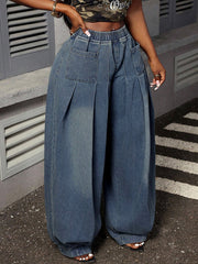 Elasticity Pockets Solid Color Loose Trousers Jean Pants Bottoms