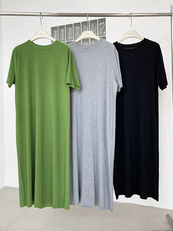 Original Casual Pleated Solid Color Midi Dress