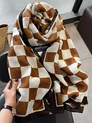 Simple Contrast Color Plaid Printed Scarf
