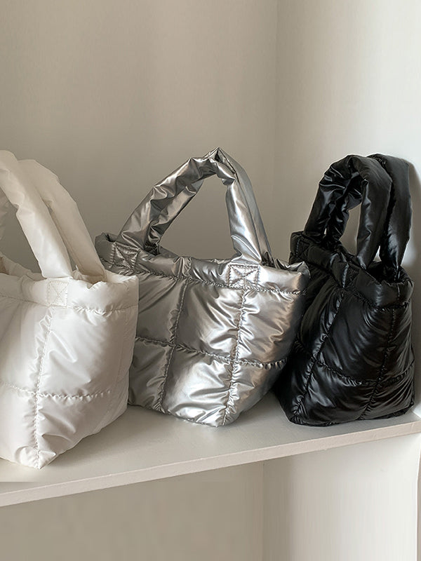 Solid Color Split-Joint Padded Tote Bags Handbags