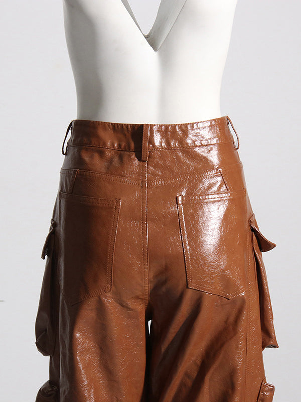 Pockets Solid Color Loose Trousers Pants