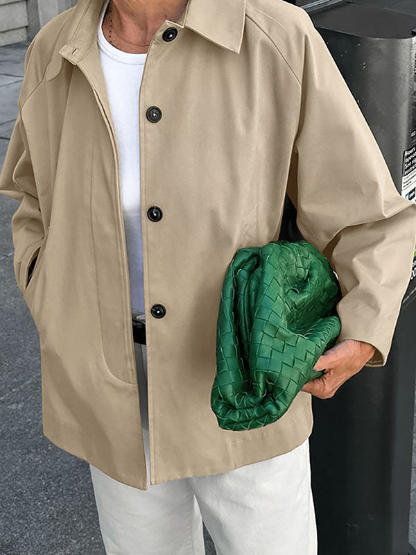 Buttoned Pockets Long Sleeves Loose Lapel Trench Coats Outerwear