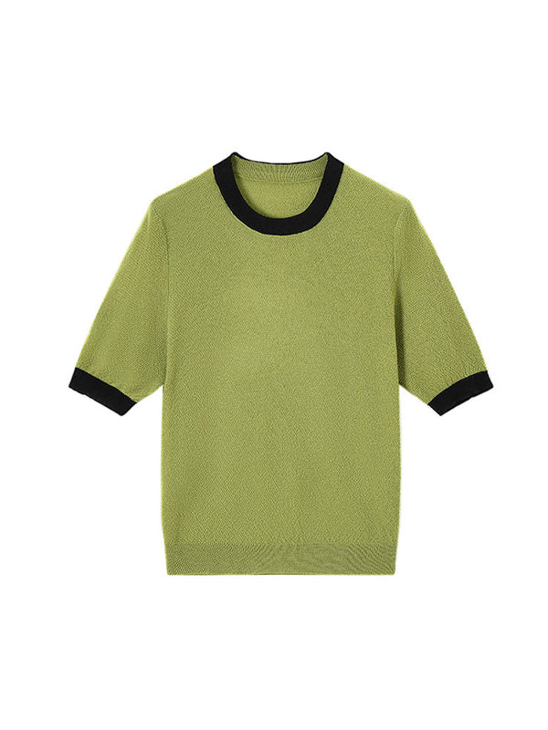 Contrast Color Loose Short Sleeves Round-Neck T-Shirts