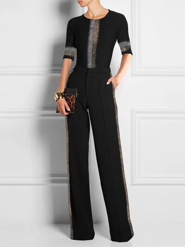 Buttoned Pockets Solid Color High Waisted Loose Trousers Pants