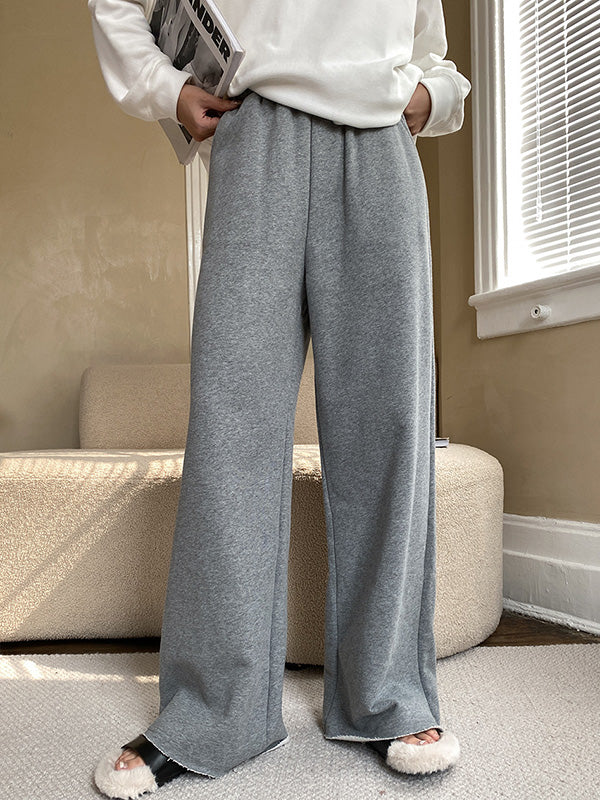 Simple Wide Leg Loose Velvet Keep Warm Solid Color Casual Pants Bottoms