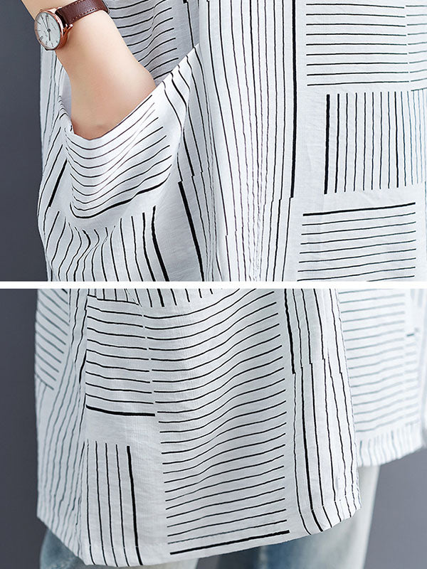 Striped Loose Short Sleeves Round-Neck T-Shirts