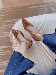 Hollow Pointed-Toe Split-Joint Sling Shoes Sandals