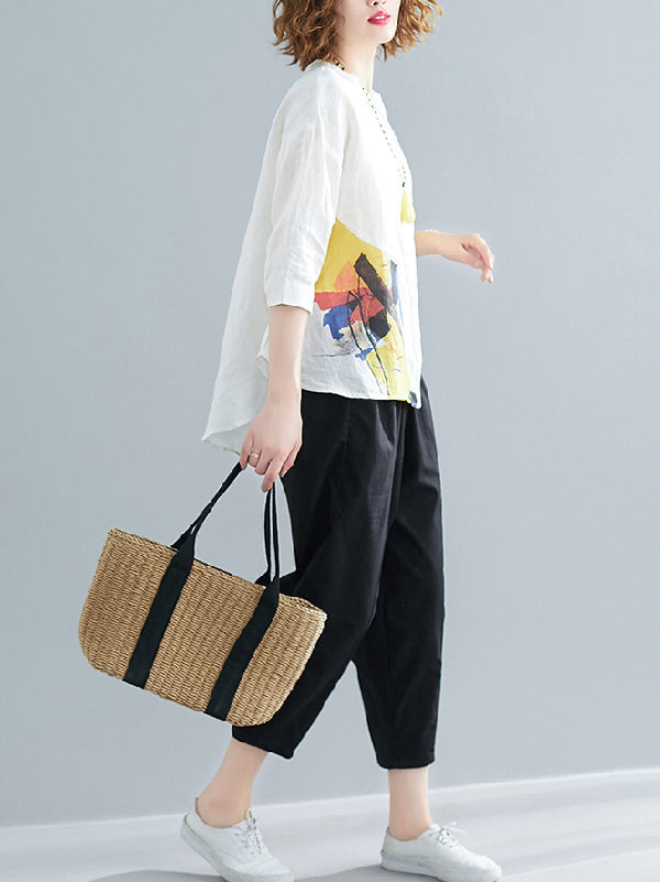 Printed Shirt + Solid Wide Leg Pants
