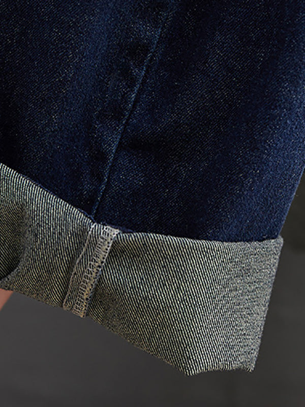 Casual Denim Contrast Color Split-Joint Overalls