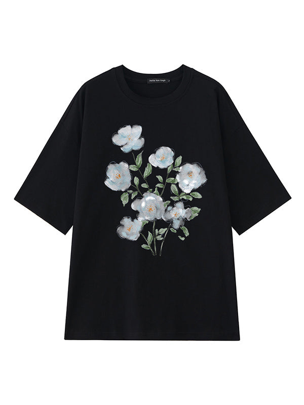 Casual Loose Round-Neck Floral Printed T-Shirt