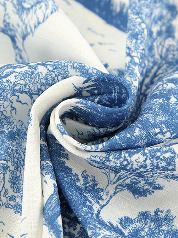 Floral Printed Pleated Split-Joint Loose Puff Sleeves Stand Collar Blouses&Shirts Tops