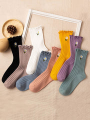 Small Daisy Embroidered Cotton Crimp Socks