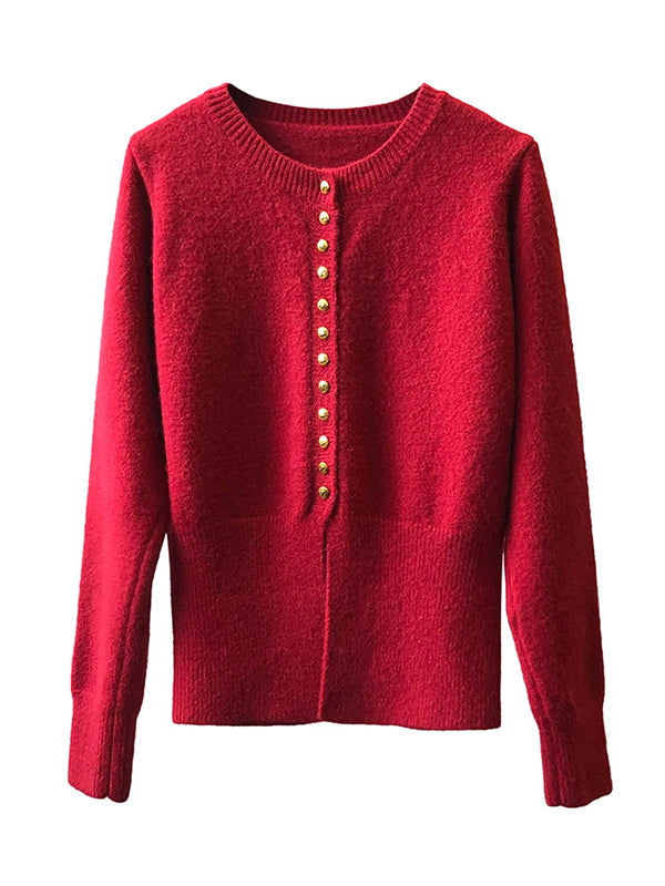 Elegant Long Sleeves Solid Color Round-Neck Cardigan Tops