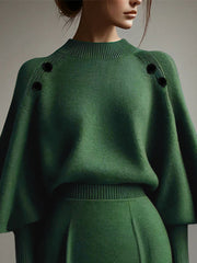 Long Sleeves Loose Buttoned Solid Color Mock Neck Pullovers Sweater Tops