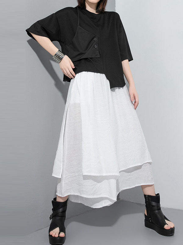 Elasticity Solid Color Split-Joint Loose Wide Leg Ninth Pants