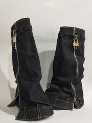 Buckle Round-Toe Zipper Boots