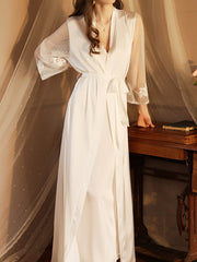 Gauze Ribbed Split-Joint Loose V-neck Robes Intimates&Pajamas