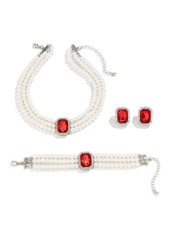 Geometric Layered Rhine Stones Earrings Accessories + Necklaces Accessories + Bracelet Accessories