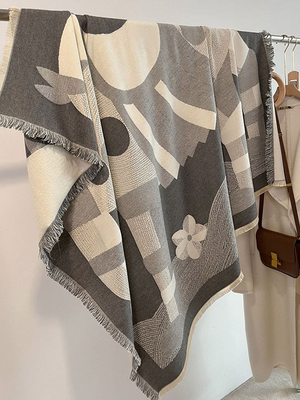 Contrast Color Fringed Keep Warm Printed Striped Shawl&Scarf