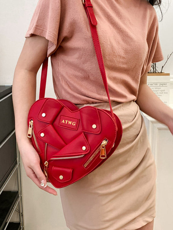 Heart Shape Split-Joint Zipper Handbags Crossbody Bags Bags