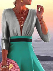 Pleated Split-Joint Loose Three-quarter Sleeves Deep V-Neck Maxi Dresses