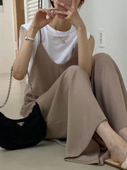 Solid Color Wide Leg Spaghetti-Neck Overalls