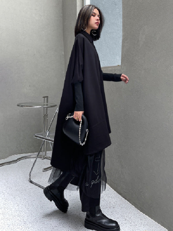 Simple Loose Batwing Sleeves Split-Joint Solid Color Lapel Blouses