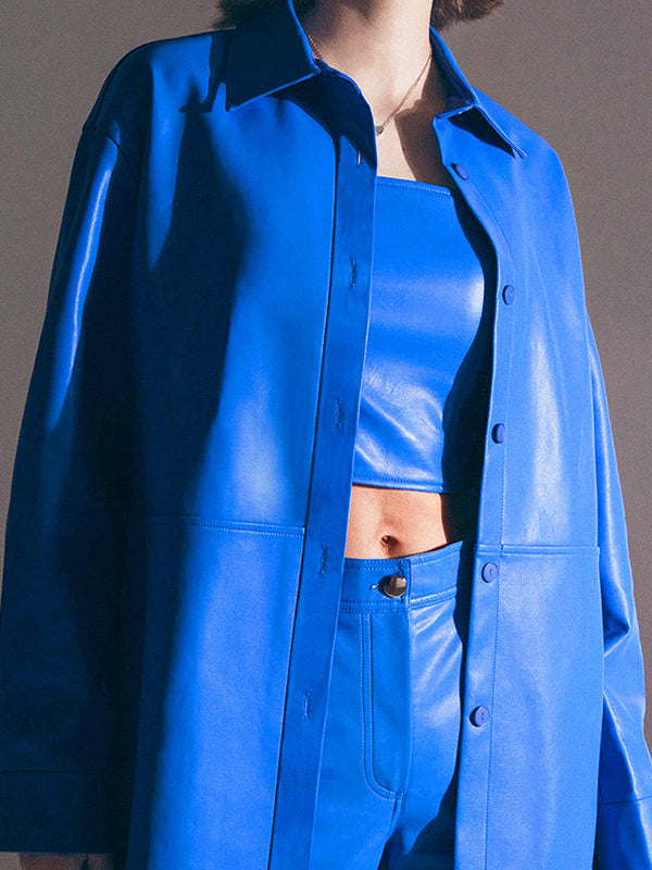 Solid Color Split-Joint Long Sleeves Loose Lapel Outerwear Jackets
