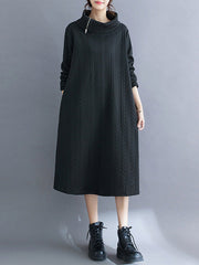 Asymmetric Solid Color Zipper A-Line Long Sleeves Asymmetric Collar Midi Dresses