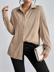 Buttoned Solid Color Long Sleeves Loose Lapel Blouses&Shirts Tops