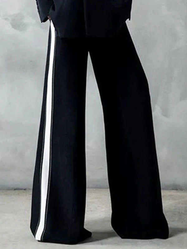 Contrast Color Pockets Loose Wide Leg Suit Pants
