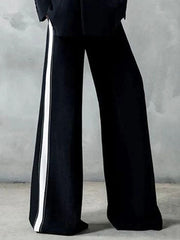 Contrast Color Pockets Loose Wide Leg Suit Pants