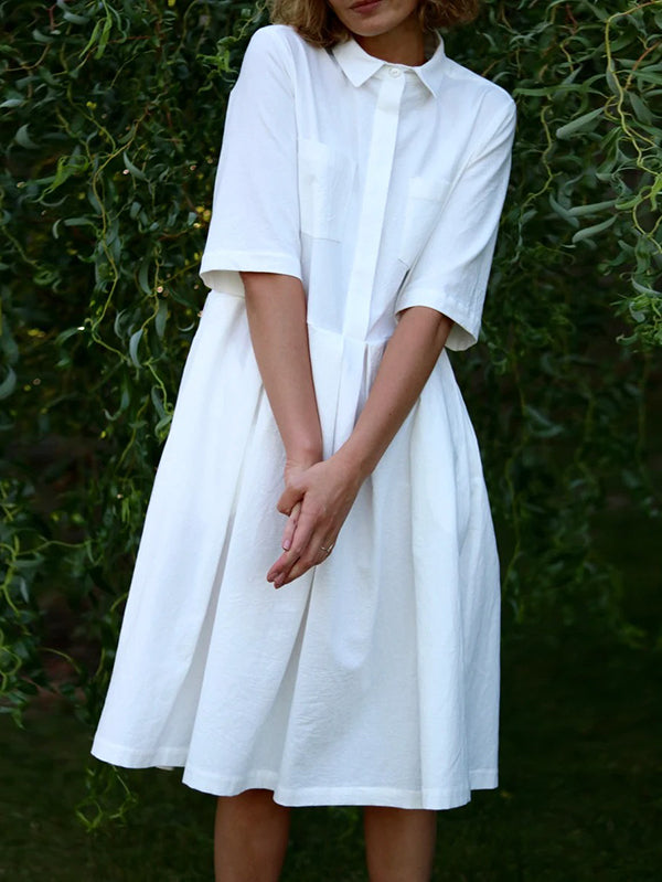 Office A-Line Half Sleeves Solid Color Lapel Midi Dresses