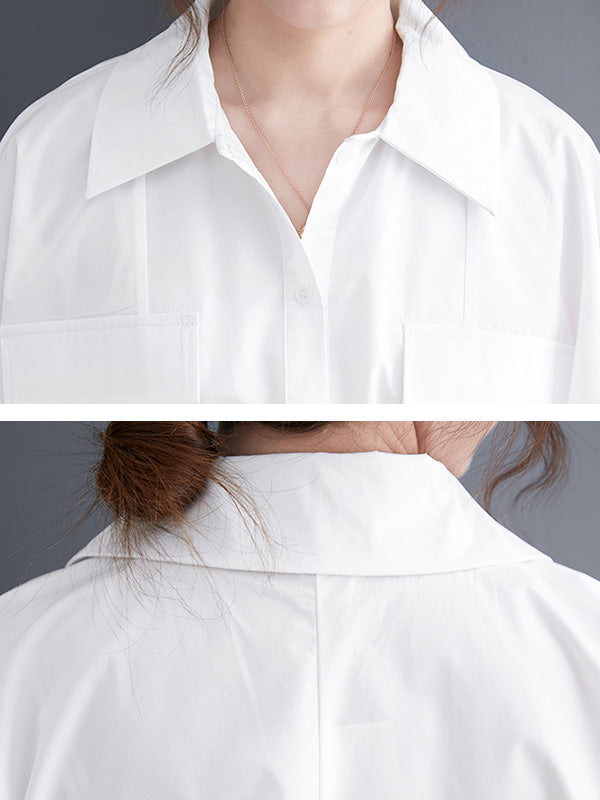 Casual Long Sleeves Irregularity Buttoned Solid Color Lapel Collar Blouses&Shirts Tops