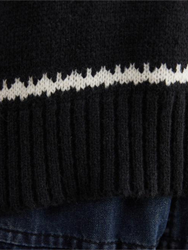 Casual Loose Long Sleeves Striped Round-Neck Sweater Tops