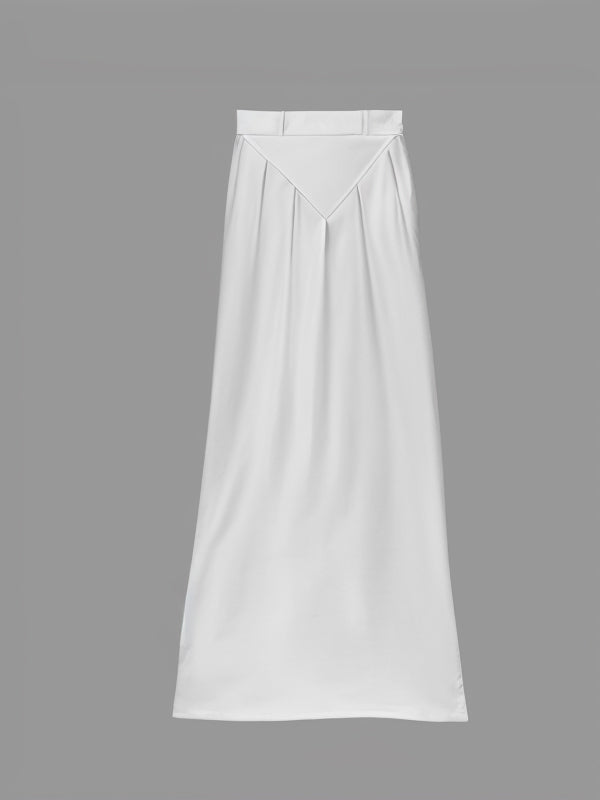 Belted Pleated Pockets Solid Color Split-Joint Zipper Loose Skirts Bottoms