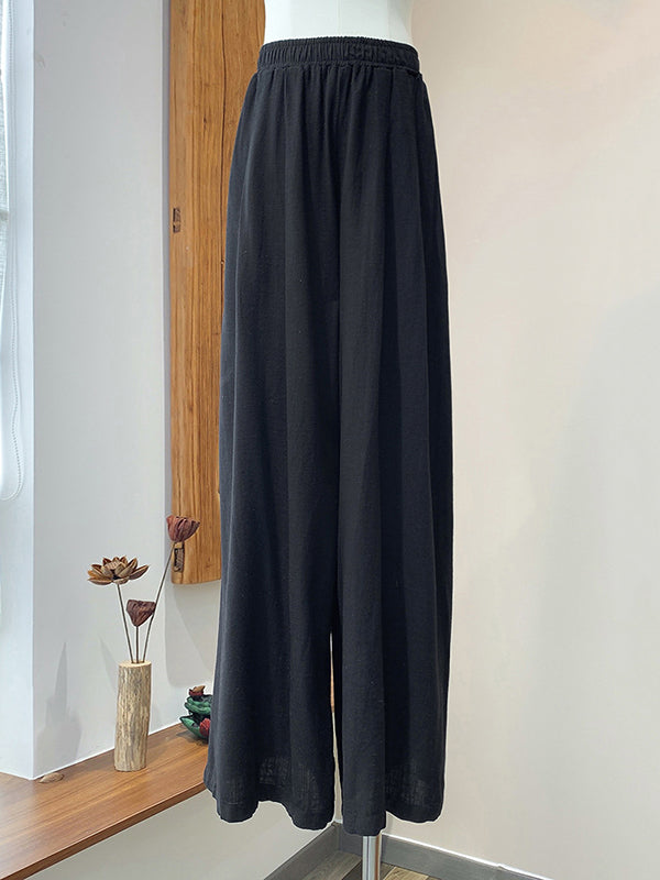 Casual Wide Leg Pleated Loose Solid Color Pants